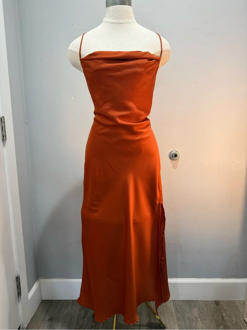 Astr Satin Gaia Midi Dress - Rust Orange